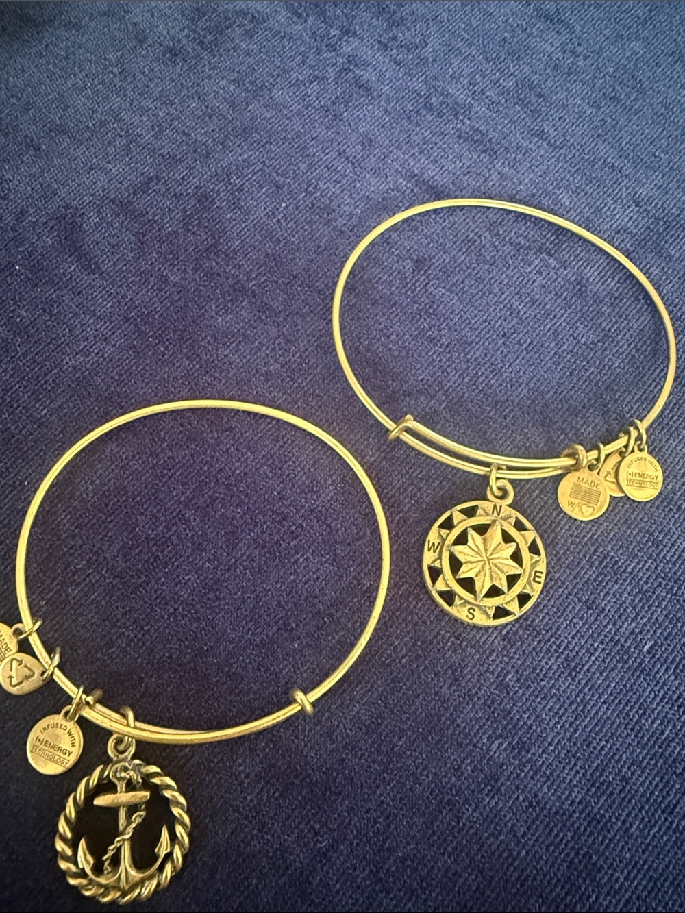 Alex and Ani Nautical Compass & Anchor Bracelet Set Gold Tone